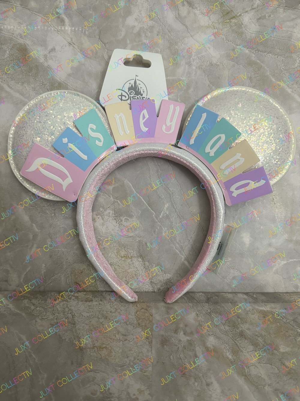 Disneyland Marquee Glitter Iridescent Pastel Minnie Ears Headband